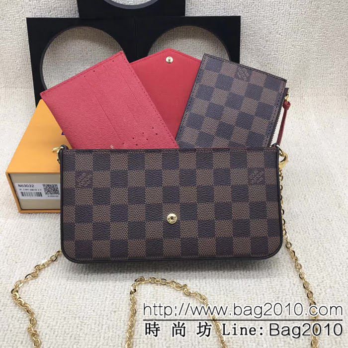 路易威登LV頂級原單 M63032啡格三合一獨家實拍 PochetteFelicie手袋 可以用作手包 女士錢包 ZY1069